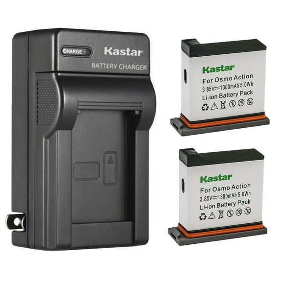 Kastar 2-Pack Battery and AC Wall Charger Replacement for DJI AB1 & DJI OSMO Action Camera, DJI OSMO 4K Waterproof WiFi HDR Video 145° Angle Black, DJI Osmo Action - 4K Action Cam 12MP Digital Camera