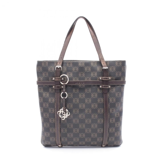 Pre-Owned LOEWE Repeat Anagram Tote Bag, Coated Canvas and Leather, Women's, Brown (Fair)
