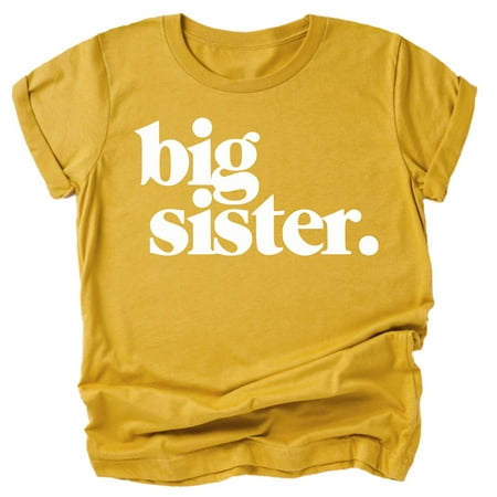 

Bold Big Sister Colorful Sibling Reveal Announcement T-Shirt for Baby and Toddler Youth Girls Sibling Outfits Mustard Shirt 5-6