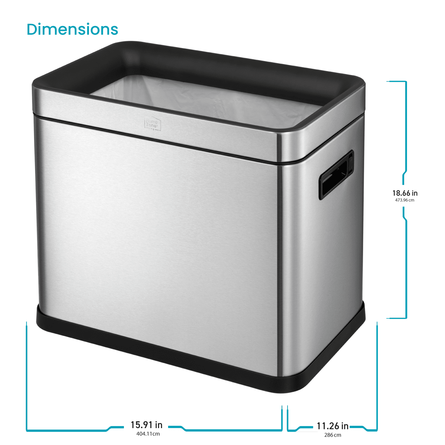 Home Zone Living 8.7 gal Kitchen Open Top Trash Can, Stainless Steel