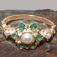 thumbnail image 5 of LBG British Made 10k Rose Gold Cultured Pearl & Emerald Womens Anniversary Ring - 33 size options - Size 6.5, 5 of 7