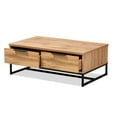 thumbnail image 2 of Baxton Studio Franklin Modern and Contemporary Oak Brown Finished Wood and Black Finished Metal 2-Drawer Coffee Table, 2 of 7