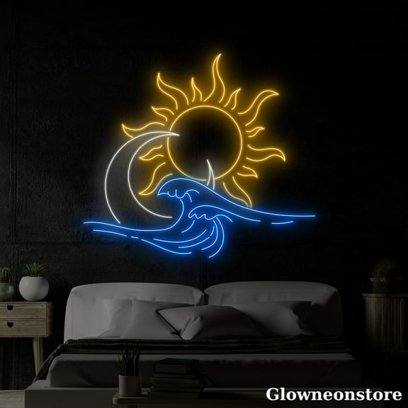 Glowneon Sunrise Wave On Beach Neon Sign, Sun Ocean Led Sign, Sun Wave Neon, Sunset LED Light Sign