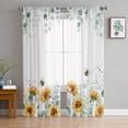 thumbnail image 3 of Sheer Curtains 108 inches Long, Plants Floral Sunflowers Eucalyptus Leaves Bee Light Filtering Sheer Window Curtains Rod Pocket Voile Drapes for Bedroom Living Room, 52"W x 108"L 2 Panels, 3 of 7