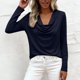 thumbnail image 5 of TaTaai Women's Casual Cowl Neck Shirt Long Sleeve V-Neck Draped Front Solid Color Blouse Flowy Soft Stretchy Lightweight Spring Summer Daily Beach Wear Gift, 5 of 9