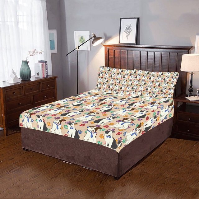 Juego de cama de 3 piezas Rainbow Paw Print Border Collie Dogs Azul
