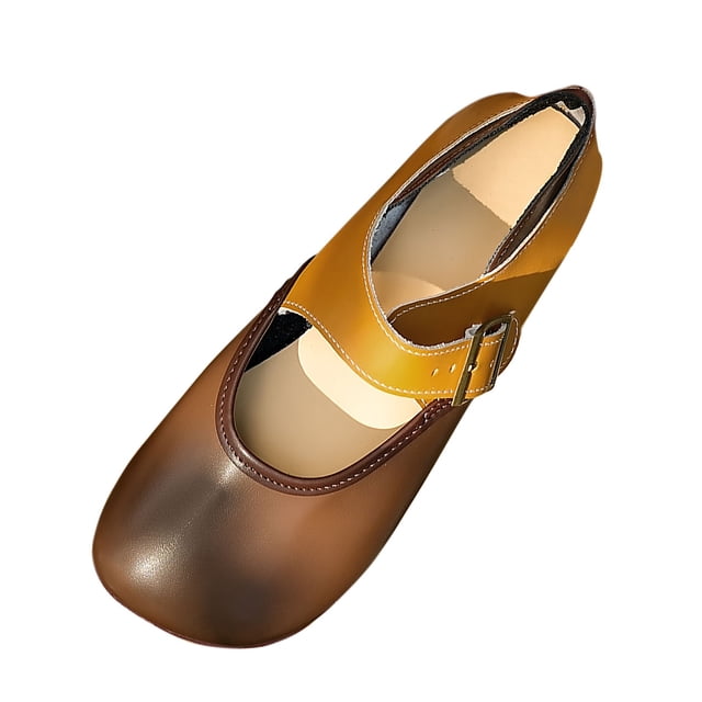 Chaussures Plates pour Femme Brunes à Bout Rond avec Design en Cuir Souple, Port Décontracté, Construction Confortable pour Usage Intérieur et Extérieur, Style Polyvalent, Taille 42