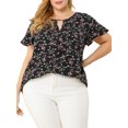 thumbnail image 6 of GRACE & GRANDEUR Women's Plus Size Keyhole Neck Short Sleeves Floral Chiffon Shirt Blouses 3X Black, 6 of 7