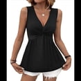 thumbnail image 1 of Camiseta de Tirantes para Mujer, Cuello en V, Sin Mangas, Peplum, de Verano. Negro S, 1 of 9