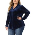thumbnail image 4 of Agnes Orinda Women's Plus Size Top Wear-to-Work Lapel Long Sleeve Velvet Shirt 4X Dark Blue, 4 of 5
