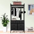 thumbnail image 2 of Freestanding Closet Organizer for Bedroom with Hooks, Clothes Garment Rack with 7 Drawers, Heavy Duty Clothes Shelf with Hanging Rod for Shoe Storage Wardrobe Clothes, 2 of 7