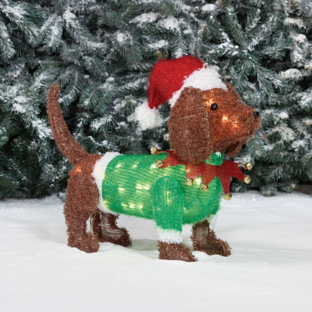 28 in. Holiday Time Lightup Fluffy Dachshund