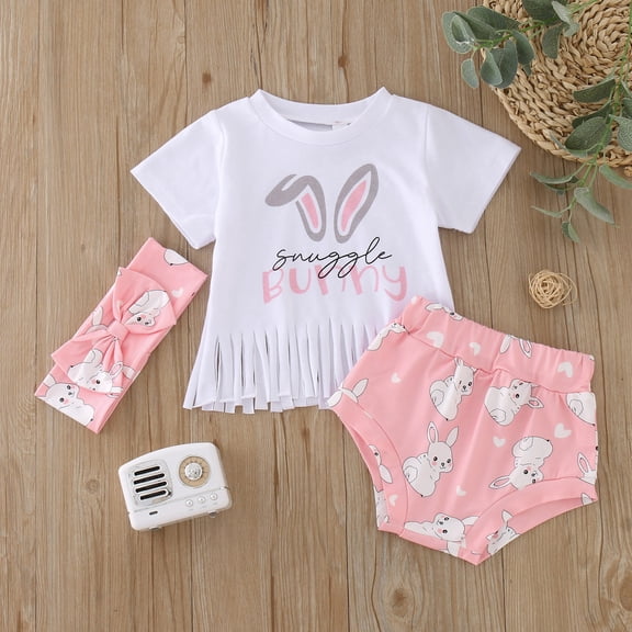 Vedolay Girls Shorts 2 Piece Outfits Girl's Casual 2 Piece Outfits Cute Print Trim Cami Tops and Shorts Set,White 6-9 Months