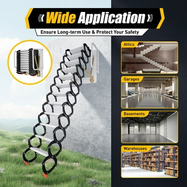 10.17ft Wall Mounted Ladder Attic Loft Stairs 12 Step Folding Stairs 882lb Black