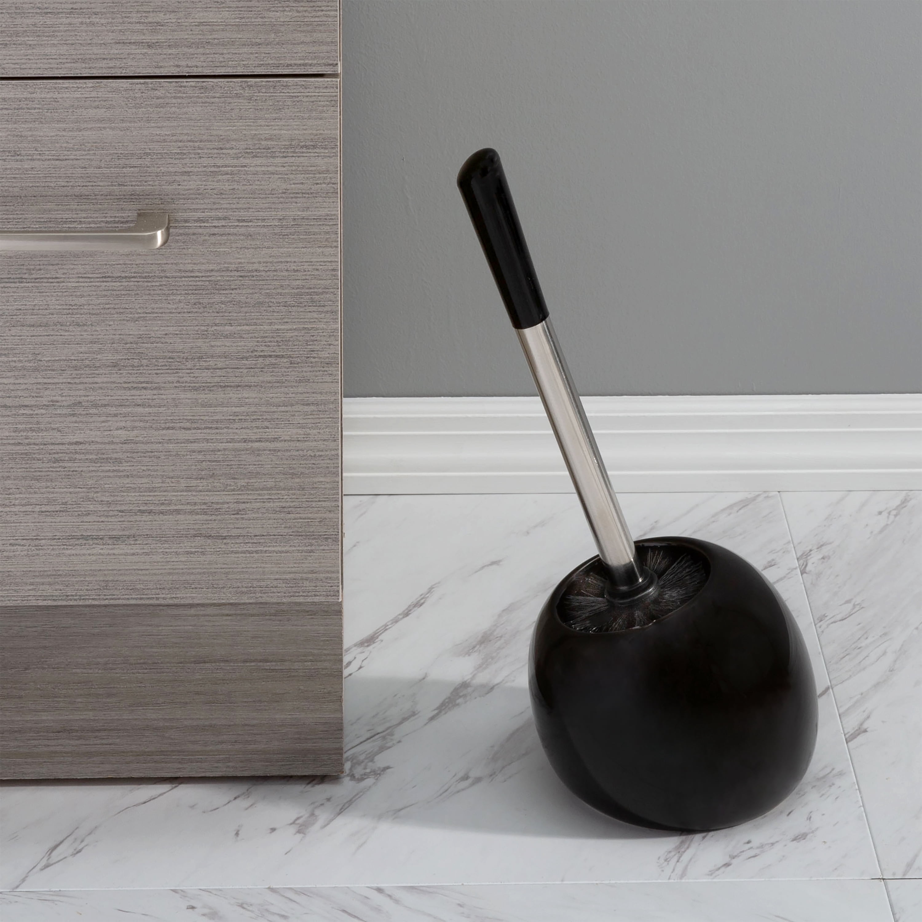 Bath Bliss 2 Pack Ceramic Dome Toilet Brush & Holder in Black