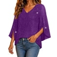thumbnail image 2 of IUYRTFE Women's V-Neck Mesh Split Sleeve Top Glitter Party Blouse Loose Fit Evening Wear, 2 of 7