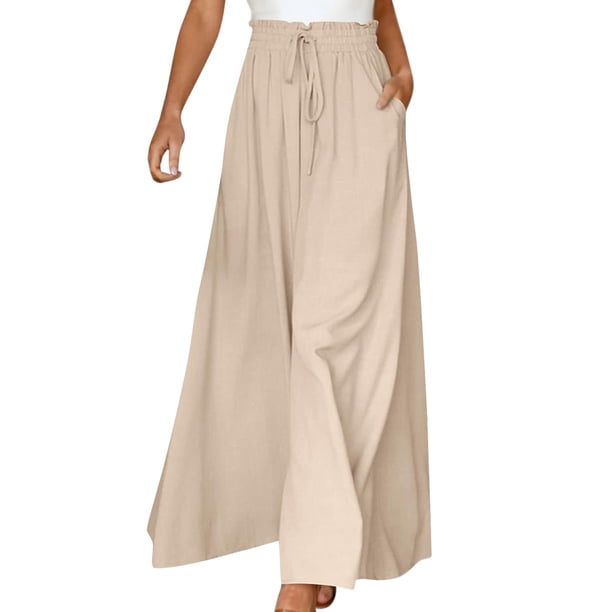 Qarigey Pantalones de pierna ancha fluidos para mujer - Para el hogar o de viaje Pantalones de pierna de estilo delgado fluidos Prendas para la parte inferior del cuerpo albaricoque,1 m