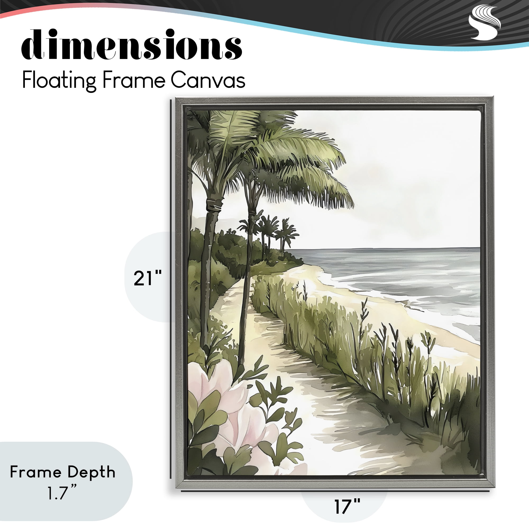 Stupell Industries Coastal Calm Palm Tree Pathway Gray Framed Floater Canvas Wall Art, design by Riley B