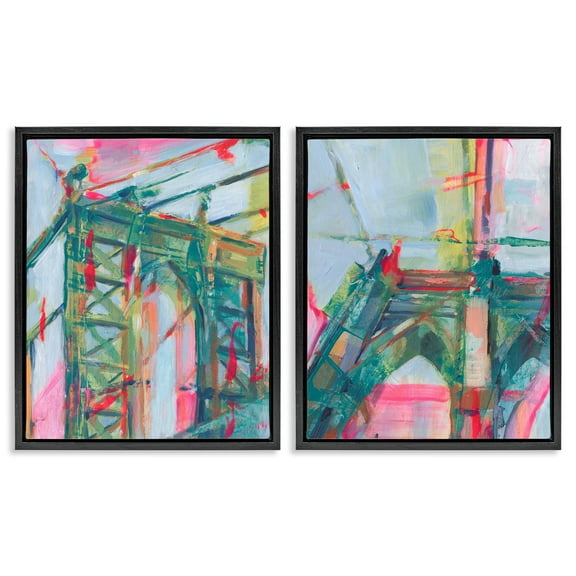 Stupell Industries Bridge Arches Abstractions Scenic & Cityscapes Painting Black Floater Framed Canvas Art Print Wall Art, 17 x 21, Set of 2