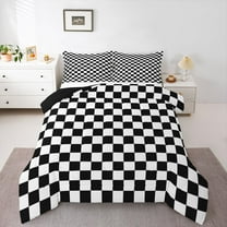 Homewish Geometric Plaid 2pcs Bedding Comforter Set For Teens Boys Girls,Black White Twin Comforter Sets,Vintage Aesthetic Breathable Bedding Set,Super Cozy Room Decor,Reversible