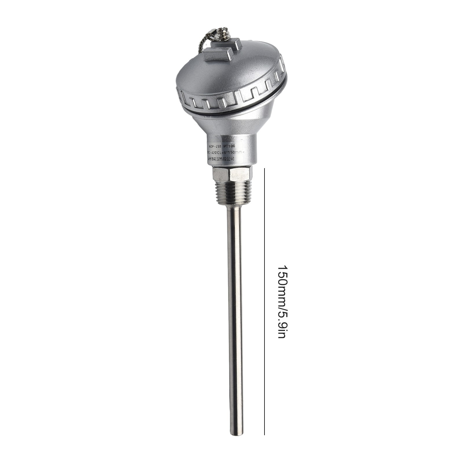 RTD PT100 Temperature Sensor Probe - 4" Length, 1/2" NPT Thread, Stainless Steel With Terminal Head