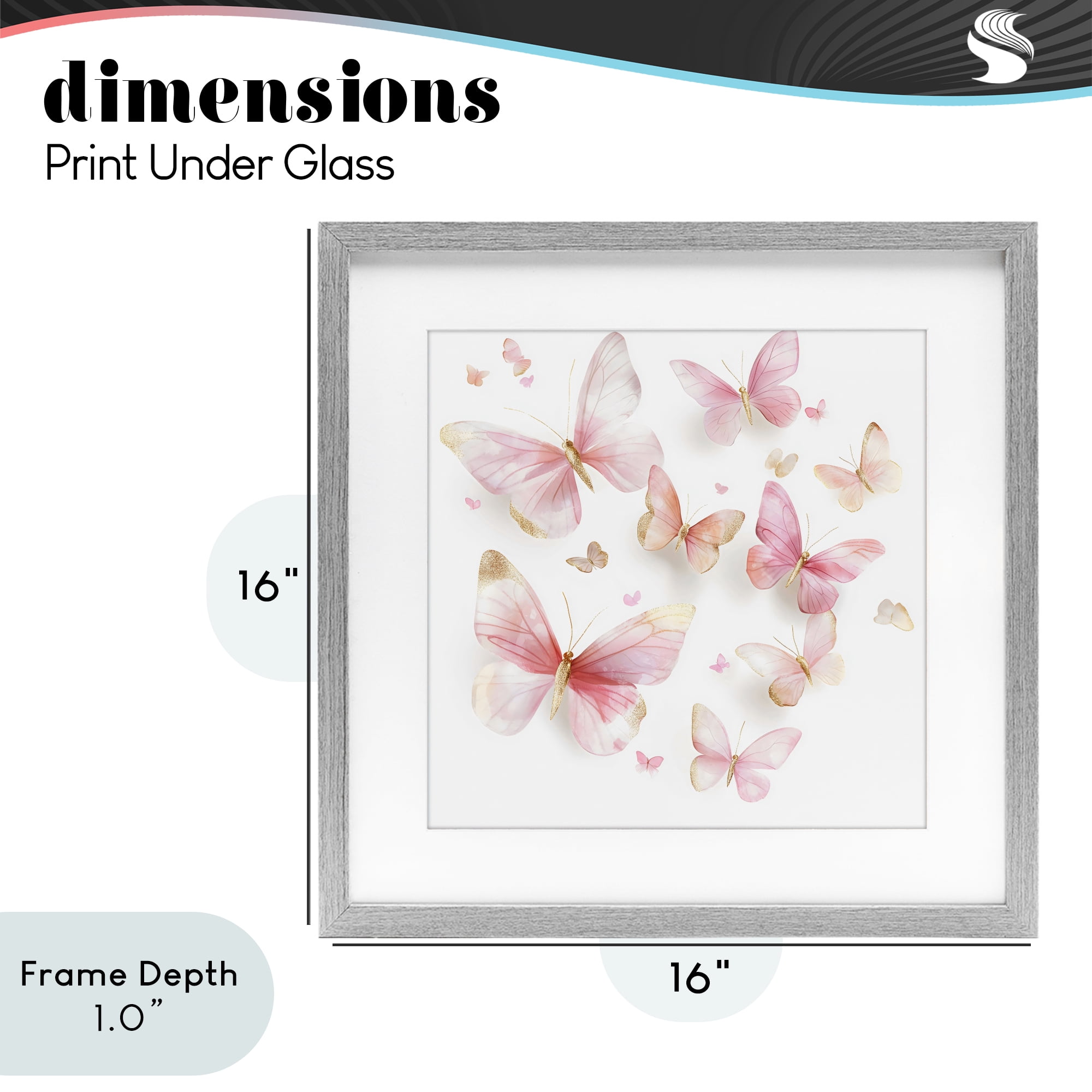 Stupell Industries Pink & Gold Butterfly Rabble Gray Framed Print Under Glass, design by Creative Studio