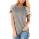 thumbnail image 4 of Camiseta de mujer con estampado de rayas, manga corta, blusa con cuello redondo, gris, S Vogacara  AP001776-11, 4 of 7