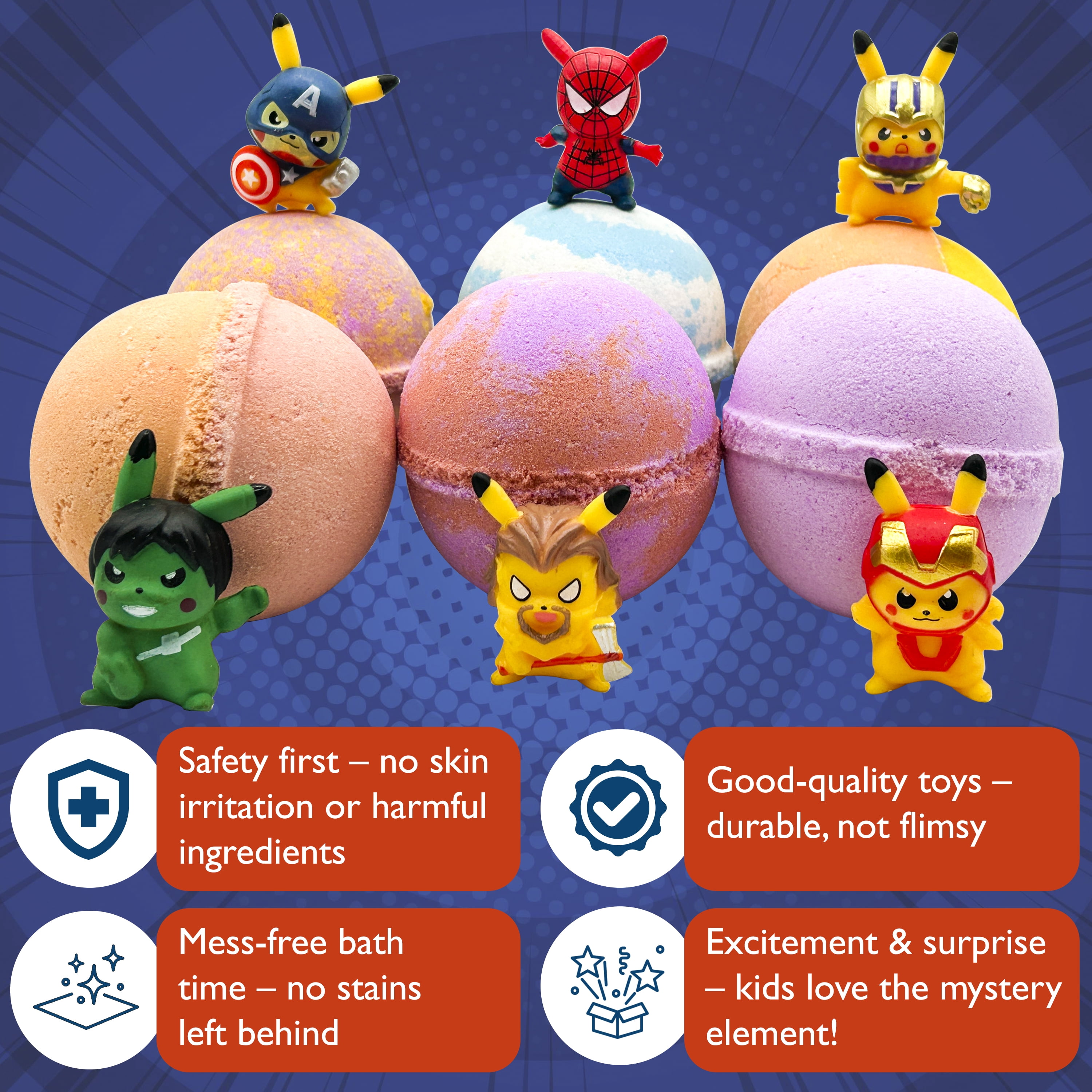 Bath Bombs for Kids with Surprise Inside Pica Hero Toys Handmade in USA Natural and Safe by Relaxcation