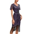 thumbnail image 1 of Kcodviy 1920S Knee Length Flapper Raffle Jacket Party Dress Tassels Hem Puffy Jacket Sequined Cocktail Dresses with Fleece Women 20S Accessories Set, 1 of 9