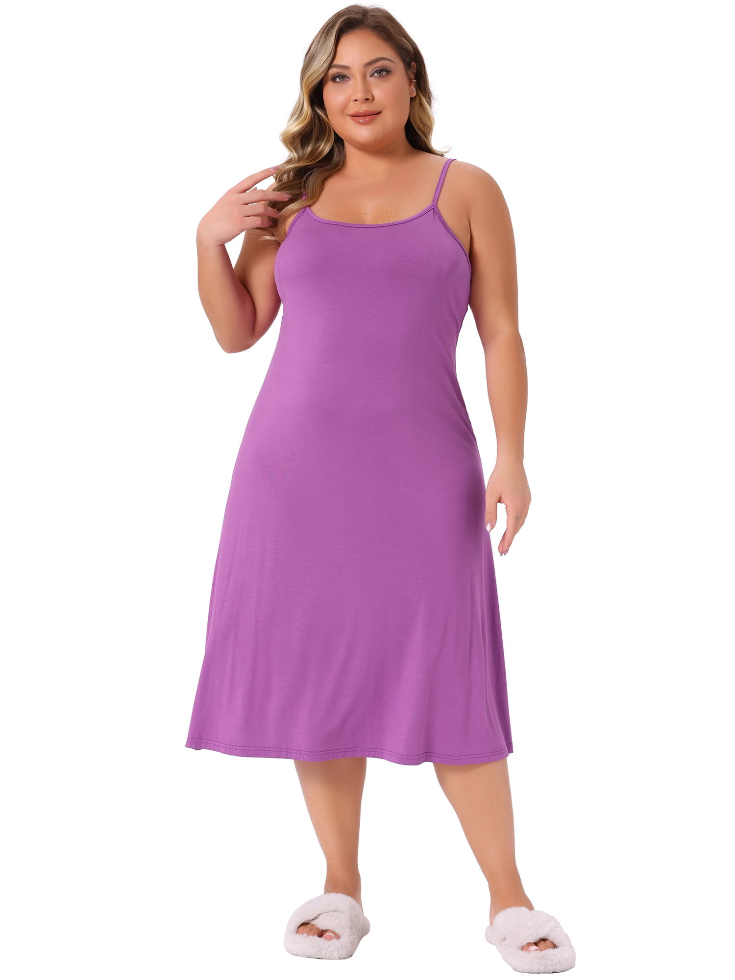 DARING DIVA Women's Plus Size Spaghetti Strap Full Slip Midi Nightgown 2X Purple