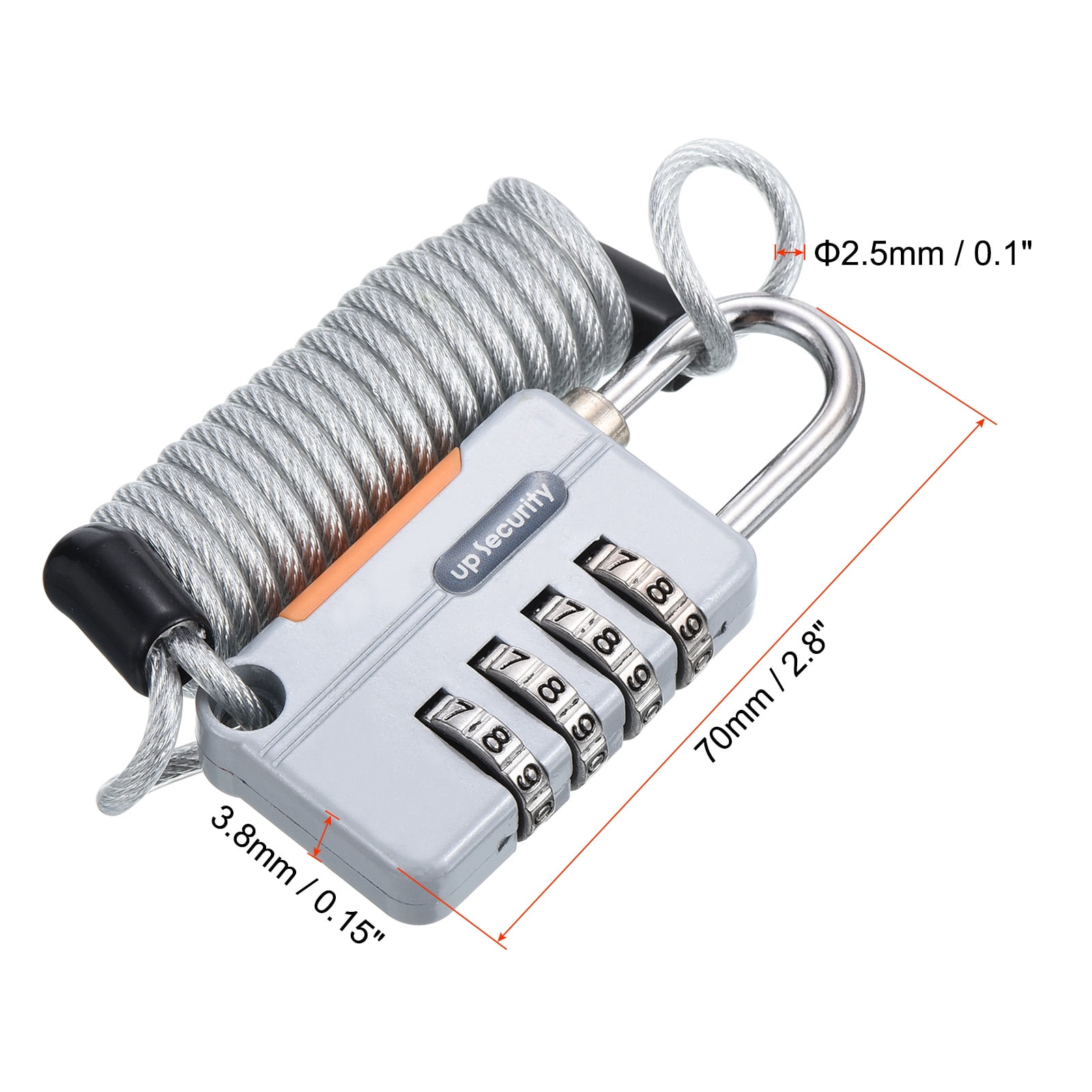 Unique Bargains Luggage Cable Lock 4 Digit Combination Padlock with 3.3Ft Cable Gray 1