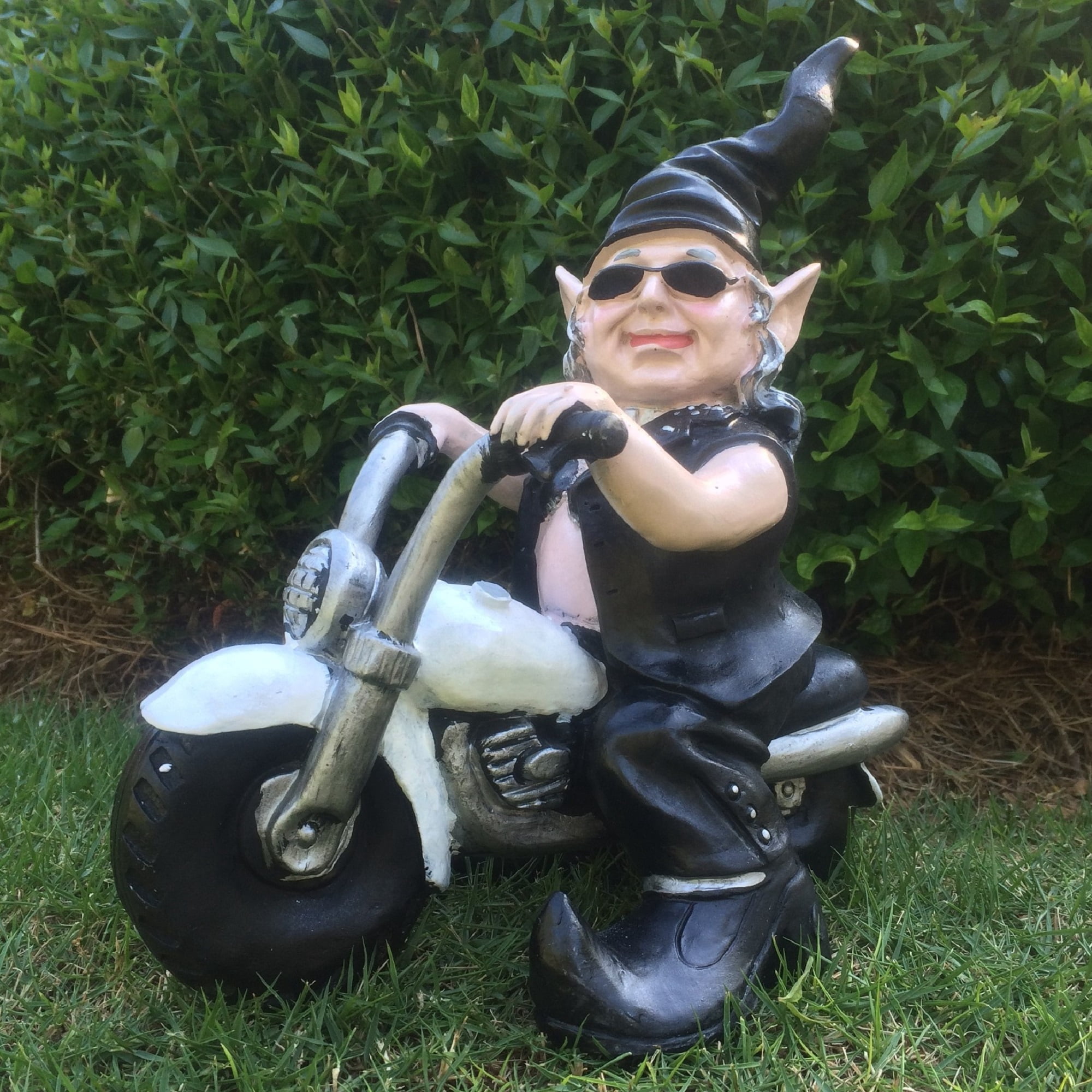 Homestyles "Biker Dude & Babe" the Biker Gnome in Leather Motorcycle Gear Riding Red and White Hogs Large Outdoor Garden Statue 12"H19:197:19
