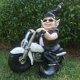 thumbnail image 4 of Homestyles "Biker Dude & Babe" the Biker Gnome in Leather Motorcycle Gear Riding Red and White Hogs Large Outdoor Garden Statue 12"H19:197:19, 4 of 6