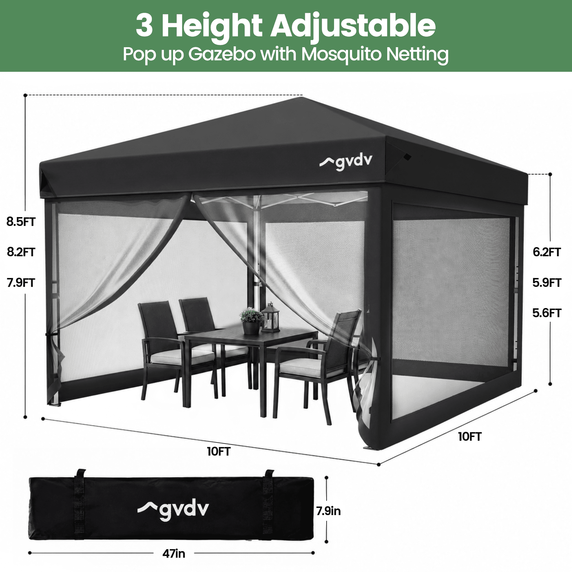 GVDV 10ft x 10ft Pop-Up Canopy, Outdoor Canopy tent with