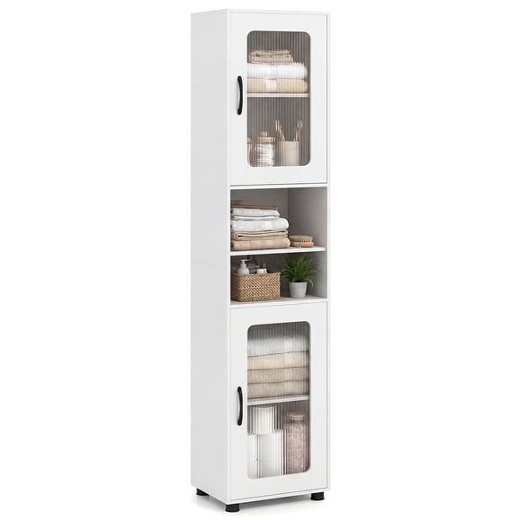 Giantex Tall Bathroom Storage Cabinet, Freestanding Storage Organizer w/Adjustable Shelf for Small Spaces, White