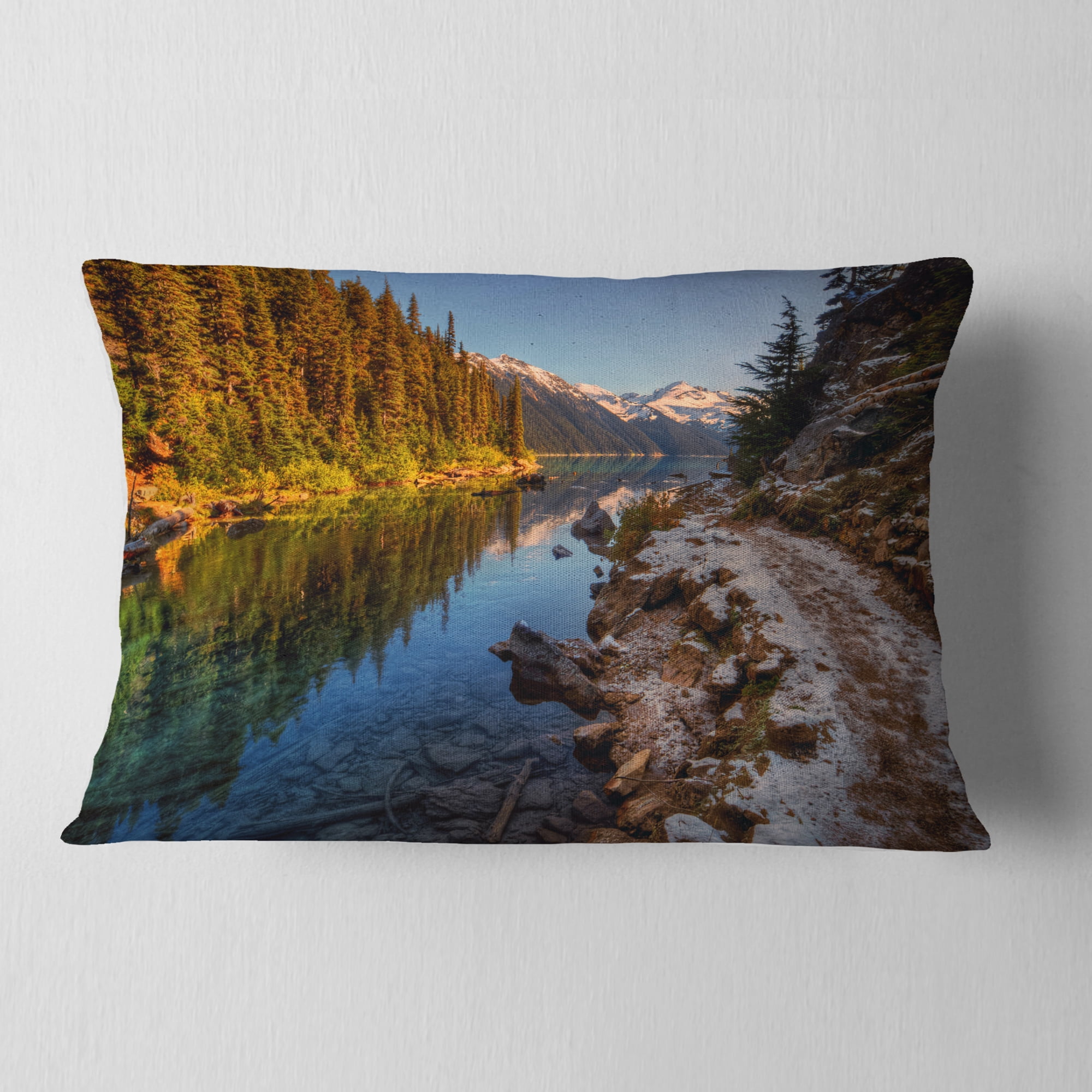 Designart Placid Lake between Mountains - Landscape Printed Throw Pillow - 12x20