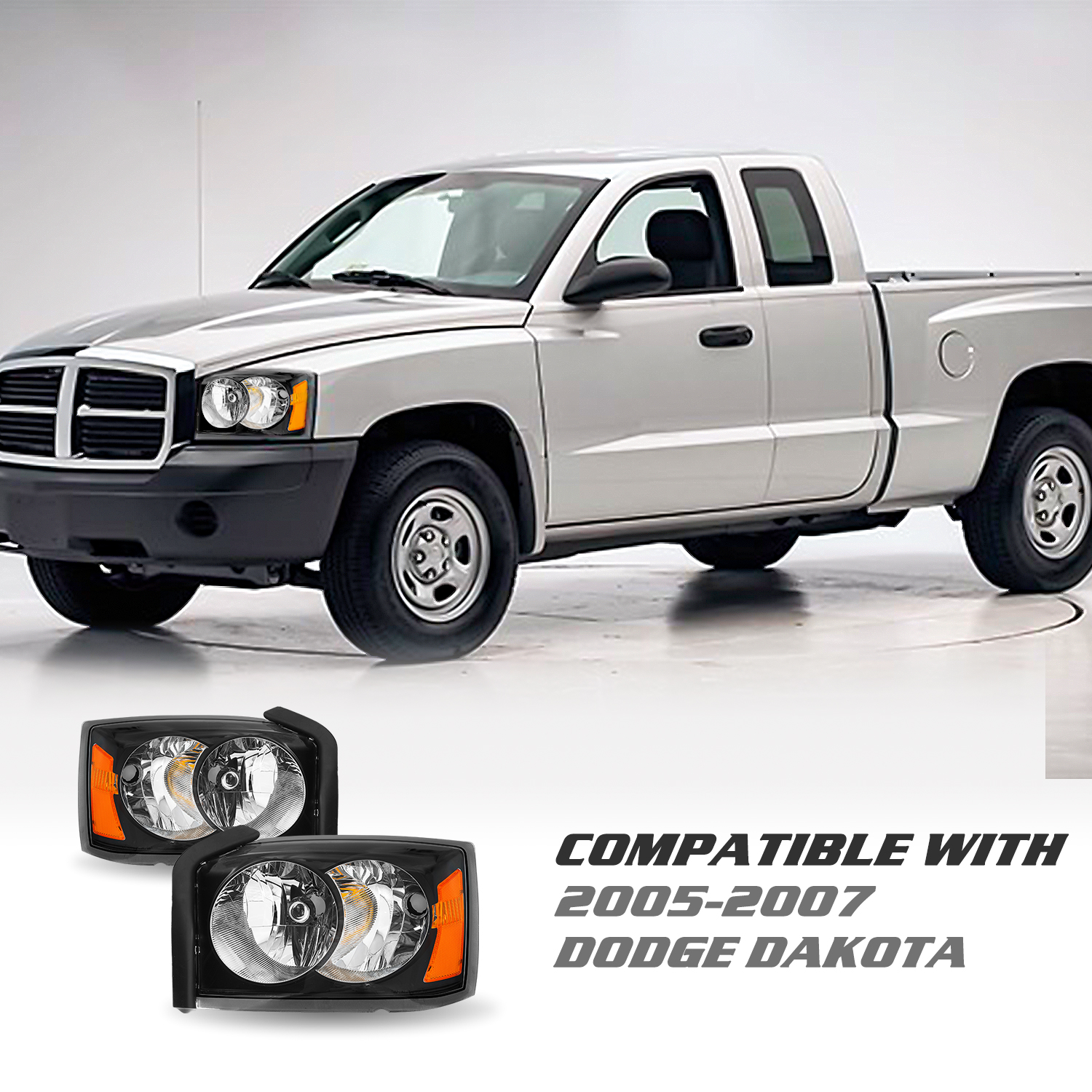 For 2005 2006 2007 Dodge Dakota Headlights  Amber Headlamp Left+Right 05-07