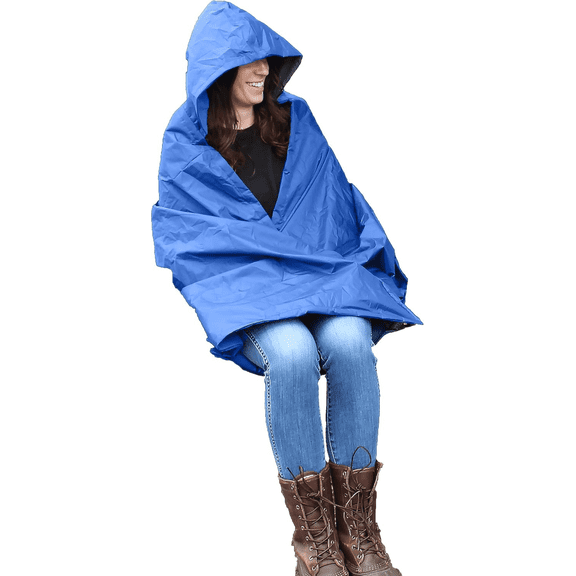 WOLF Essentials Anywear Hooded Cushion Outdoor Blanket 56 x107 inches, Cobalt
