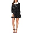 thumbnail image 2 of INSPIRE CHIC Women's Polka Dots Peter Pan Collar Contrast Long Sleeve Shirt Dress M Black, 2 of 7