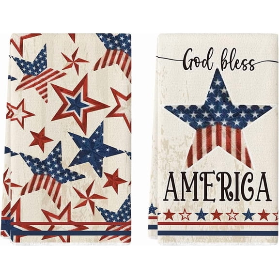 American Flag Stars 4th of July Kitchen Towels Dish Towels, 18x26 Inch God Bless America Decoration Hand Towels Set of 2