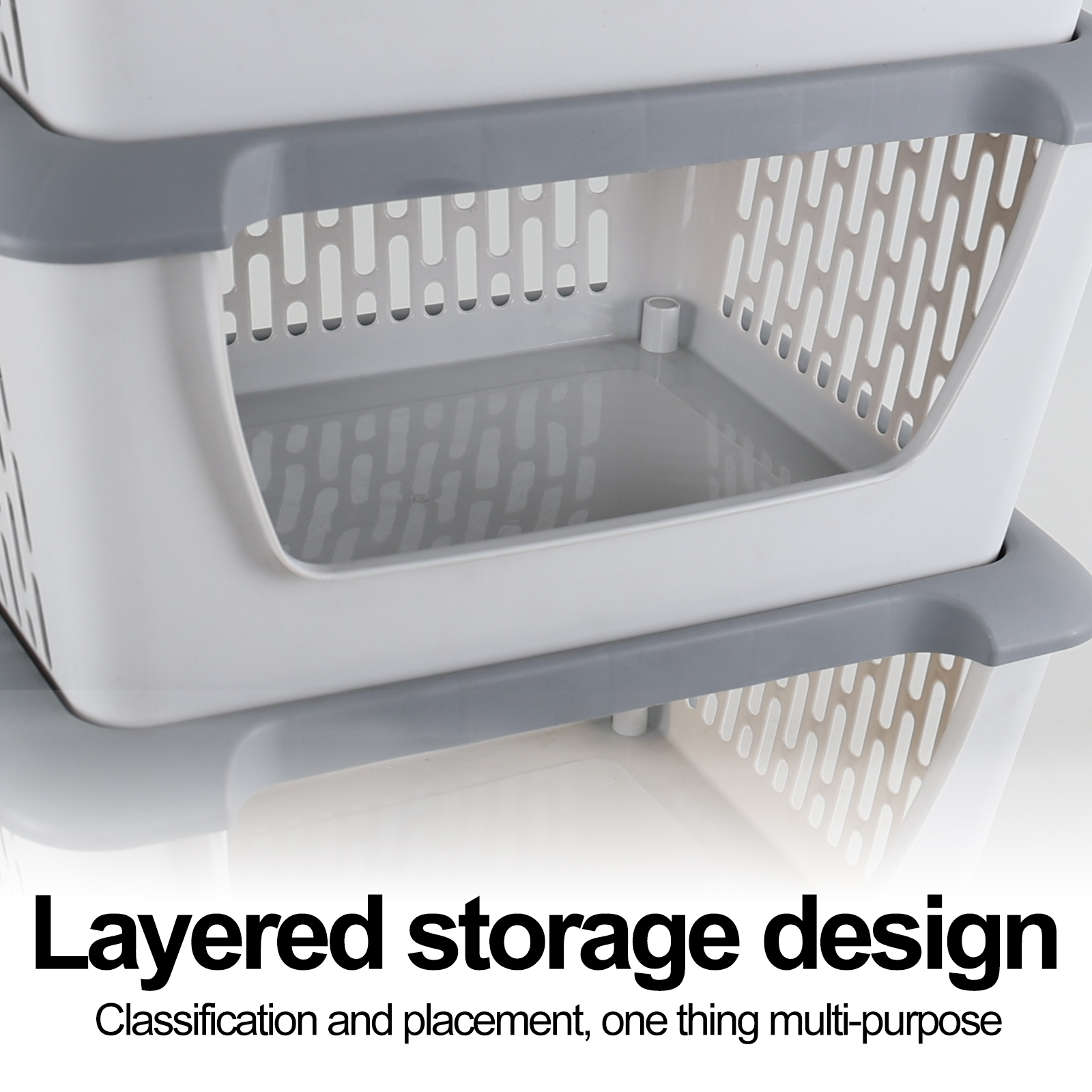 Afromy 5 Tier Open Front Storage Bins with Wheels, Plastic Stackable Storage Organizer Basket for Kitchen