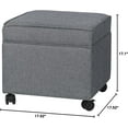 thumbnail image 3 of Adeco 17.5" Square Fabric Ottoman with Storage, Upholstered Cotton Linen Foot Rest, Flip Top Footstool, Small Cube Coffee Table Extra Seat for Living Room, Bedroom, Grey with Rolling Legs, 3 of 10