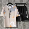 thumbnail image 2 of Camisetas y pantalones cortos deportivos para gimnasio, trajes para hombre, ropa de verano de gran tamaño de color caqui, conjunto moderno de 2 piezas, conjuntos para hombre, moda barata 5xl 2024, 2 of 5