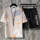thumbnail image 2 of Camisetas y pantalones cortos deportivos para gimnasio, trajes para hombre, ropa de verano de gran tamaño de color caqui, conjunto moderno de 2 piezas, conjuntos para hombre, moda barata 5xl 2024, 2 of 4
