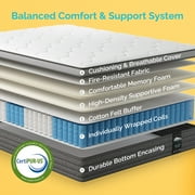 Queen Mattress, Serweet 10 inch Hybrid Mattress Queen with Fiberglass Free, Memory Foam, Breathable Euro Pillow Top Mattress for Cooler Sleep Supportive & Pressure Relief, Medium Firm