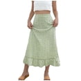 thumbnail image 2 of Avrnliq Womens High Waisted Gingham Maxi Skirt - Green Boho Ruffle Hem A-Line Skirt, Flowy Elastic Waist Midi Length for Summer Beach Vacation Cottagecore Plus Size S-XXL,Size 2XL, 2 of 6