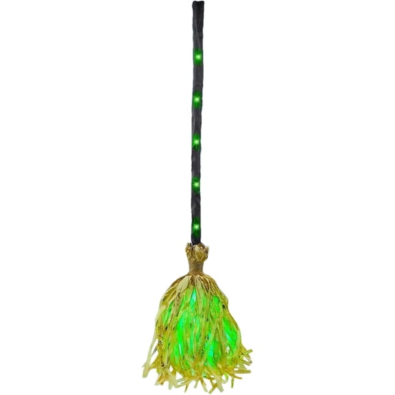 Light Up Witches Broom Halloween Decor, 35" Animated Moving Witch Broom Halloween Decor, Dancing Magics Broomsticks with Spooky Sounds for Indoor & Outdoor(Green)