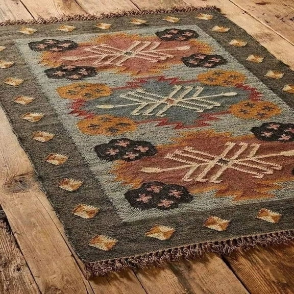 Handmade Wool Jute Kilim Rug, Handwoven Area Rug, Boho Décor Rug, Kilim Jute Rug, Flatweave Rug, Bohemian Rug, Indian Dhurrie Rug