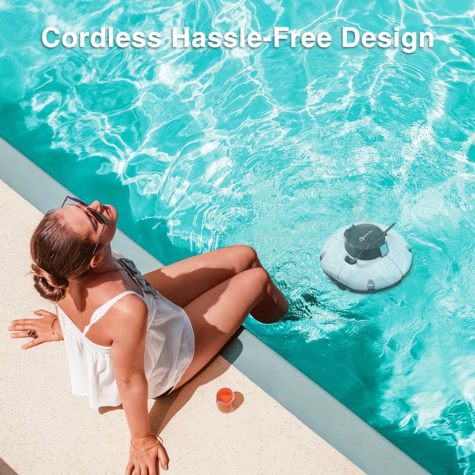 Cordless Robotic Pool Cleaner, Winny Pool Cleaner Automatic Pool Vacuum with Dual Filters, 80 Mins Runtime, Ideal for Flat Above Pools Up to 645 Sq.Ft (White and Blue)