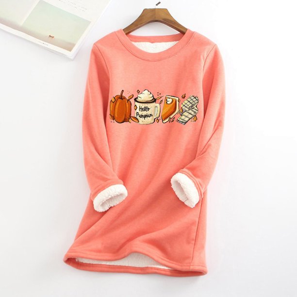 ICHUANYI - Camiseta de manga larga cálida de felpa gruesa con bolsillo y cuello redondo para mujer ICHUANYI WER202308174057